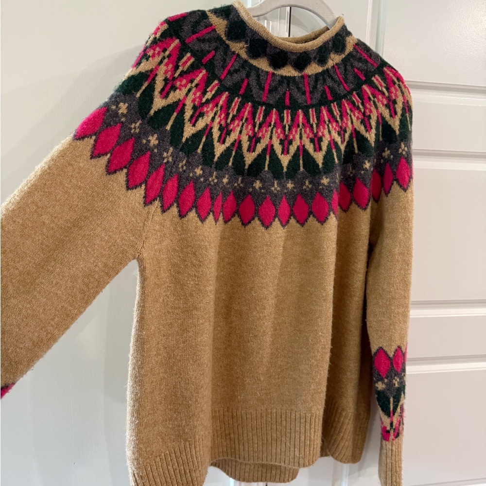 Cabincore Cece Fair Isle Funnel Neck Sweater Small Oversized Relaxed EUC Cozy - Picture 2 of 6